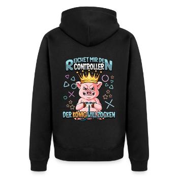 Zocken Reichet mir den Controller Gaming - Unisex Premium Bio Zip Hoodie - Schwarz - Hinten - Nico (187cm)