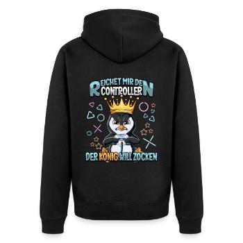 Zocken Reichet mir den Controller Gaming - Unisex Premium Bio Zip Hoodie - Schwarz - Hinten - Nico (187cm)