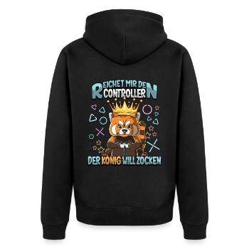 Zocken Reichet mir den Controller Gaming - Unisex Premium Bio Zip Hoodie - Schwarz - Hinten - Nico (187cm)