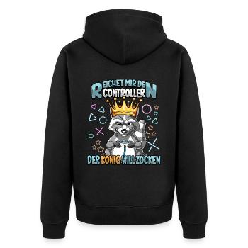 Zocken Reichet mir den Controller Gaming - Unisex Premium Bio Zip Hoodie - Schwarz - Hinten - Nico (187cm)