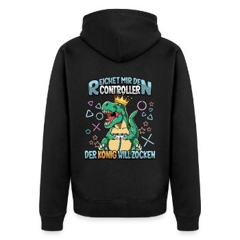 Zocken Reichet mir den Controller Gaming - Unisex Premium Bio Zip Hoodie - Schwarz - Hinten - Nico (187cm)
