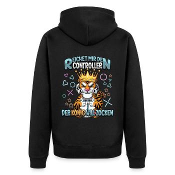 Zocken Reichet mir den Controller Gaming - Unisex Premium Bio Zip Hoodie - Schwarz - Hinten - Nico (187cm)