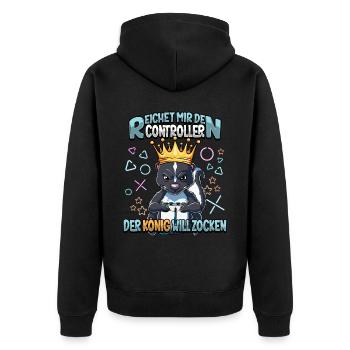 Zocken Reichet mir den Controller Gaming - Unisex Premium Bio Zip Hoodie - Schwarz - Hinten - Nico (187cm)