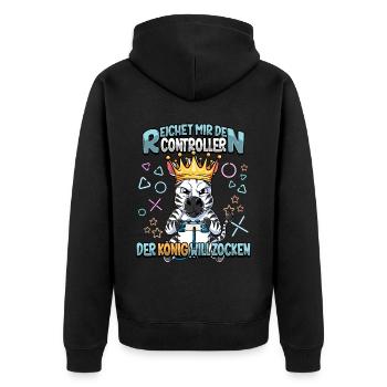 Zocken Reichet mir den Controller Gaming - Unisex Premium Bio Zip Hoodie - Schwarz - Hinten - Nico (187cm)