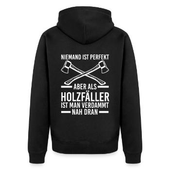 Waldarbeiter Förster Waldarbeit Holzfäller - Unisex Premium Bio Zip Hoodie - Schwarz - Hinten - Nico (187cm)