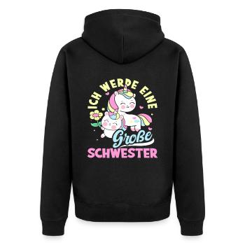 Süßes Ich Werde Große Schwester Einhörner - Unisex Premium Bio Zip Hoodie - Schwarz - Hinten - Nico (187cm)