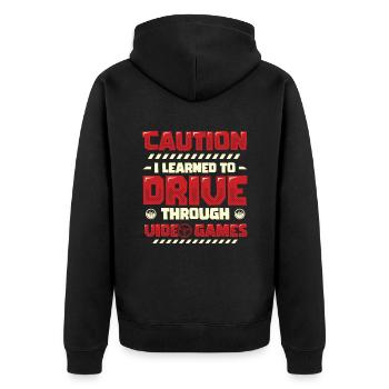 Attention, j’ai réussi l’examen de conduite. - Veste à capuche bio Premium Unisexe - noir - Dos - Nico (187cm)