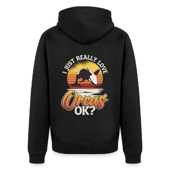 Orca Whale, I really love orcas. - Unisex Premium Organic Zip Hoodie - black - Back - Nico (187cm)
