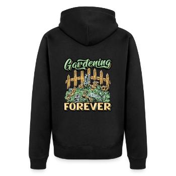 Gartenarbeit, Forever Gardener. - Unisex Premium Bio Zip Hoodie - Schwarz - Hinten - Nico (187cm)