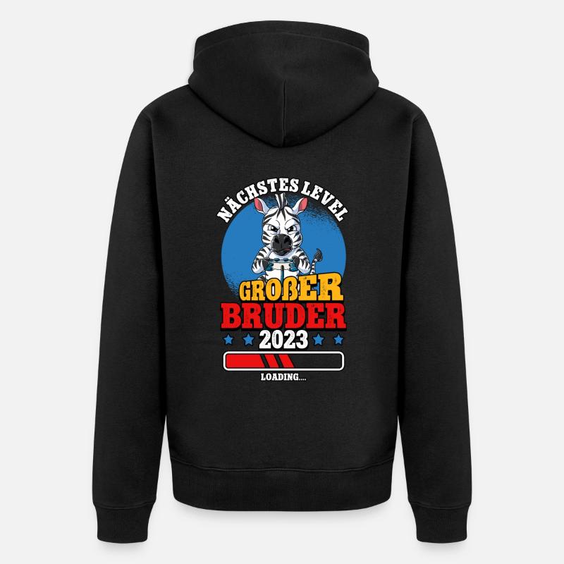 Nächstes Level Großer Bruder 2023 - Unisex Premium Bio Zip Hoodie - Schwarz