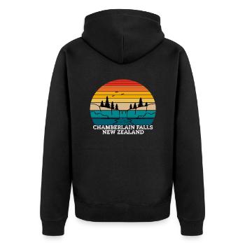 Chamberlain Falls New Zealand - Unisex Premium Bio Zip Hoodie - Schwarz - Hinten - Nico (187cm)