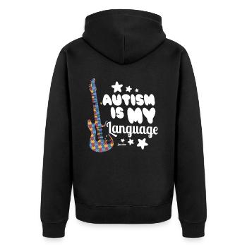 Autismus Musik Gitarre - Unisex Premium Bio Zip Hoodie - Schwarz - Hinten - Nico (187cm)