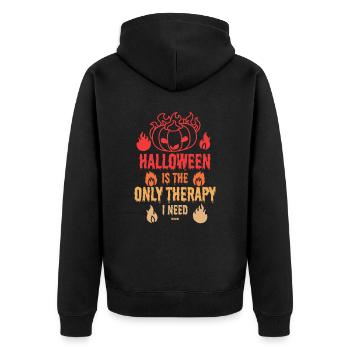 Halloween ist die einzige Therapy die ich brauche - Unisex Premium Bio Zip Hoodie - Schwarz - Hinten - Nico (187cm)