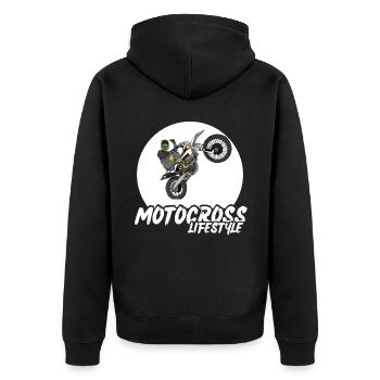 Motocross / Enduro / Freestyle mx / Dirtbike retro - Unisex Premium Bio Zip Hoodie - Schwarz - Hinten - Nico (187cm)