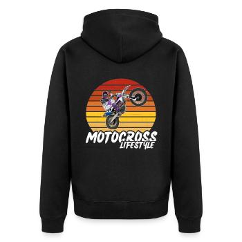 Motocross / Enduro / Freestyle mx / Dirtbike retro - Unisex Premium Bio Zip Hoodie - Schwarz - Hinten - Nico (187cm)