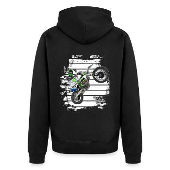 Motocross / Enduro / Freestyle mx / Dirtbike retro - Unisex Premium Bio Zip Hoodie - Schwarz - Hinten - Nico (187cm)