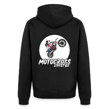 Motocross / Enduro / Freestyle mx / Dirtbike retro - Unisex Premium Bio Zip Hoodie - Schwarz - Hinten - Nico (187cm)