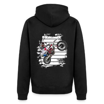 Motocross / Enduro / Freestyle mx / Dirtbike retro - Unisex Premium Bio Zip Hoodie - Schwarz - Hinten - Nico (187cm)