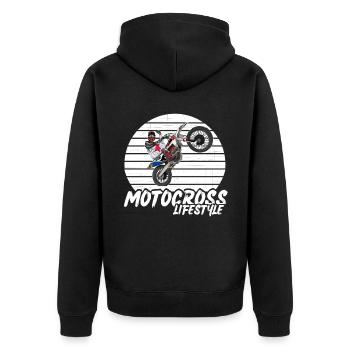 Motocross / Enduro / Freestyle mx / Dirtbike retro - Unisex Premium Organic Zip Hoodie - black - Back - Nico (187cm)