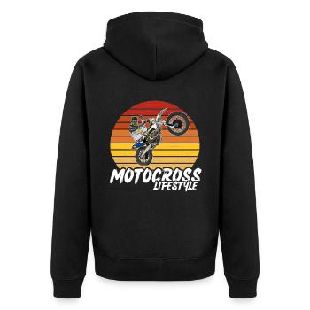 Motocross / Enduro / Freestyle mx / Dirtbike retro - Unisex Premium Bio Zip Hoodie - Schwarz - Hinten - Nico (187cm)