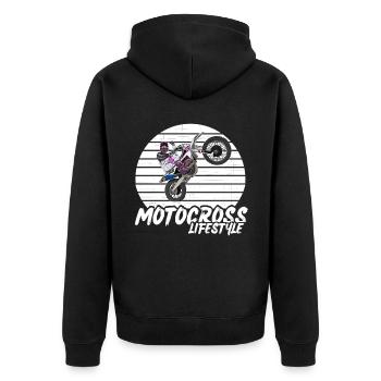 Motocross / Enduro / Freestyle mx / Dirtbike retro - Unisex Premium Bio Zip Hoodie - Schwarz - Hinten - Nico (187cm)