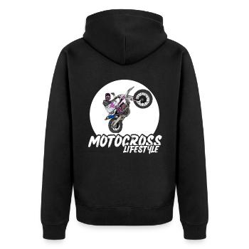 Motocross / Enduro / Freestyle mx / Dirtbike retro - Unisex Premium Bio Zip Hoodie - Schwarz - Hinten - Nico (187cm)