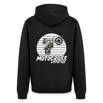 Motocross / Enduro / Freestyle mx / Dirtbike retro - Unisex Premium Bio Zip Hoodie - Schwarz - Hinten - Nico (187cm)