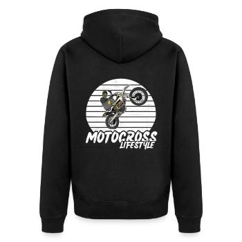 Motocross / Enduro / Freestyle mx / Dirtbike retro - Unisex Premium Bio Zip Hoodie - Schwarz - Hinten - Nico (187cm)