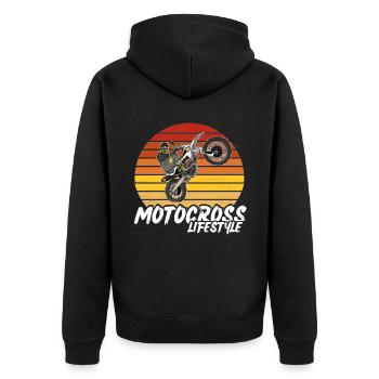 Motocross / Enduro / Freestyle mx / Dirtbike retro - Unisex Premium Bio Zip Hoodie - Schwarz - Hinten - Nico (187cm)