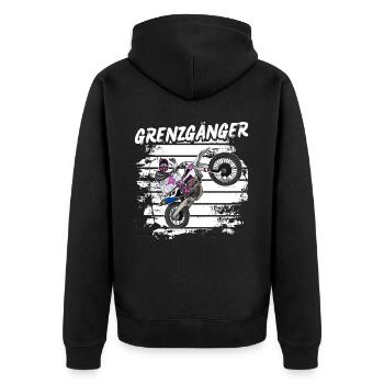 Motocross / Enduro / Freestyle mx / Dirtbike retro - Unisex Premium Bio Zip Hoodie - Schwarz - Hinten - Nico (187cm)