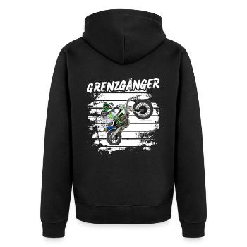 Motocross / Enduro / Freestyle mx / Dirtbike retro - Unisex Premium Bio Zip Hoodie - Schwarz - Hinten - Nico (187cm)