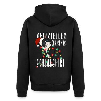 Katze Christmas Schlafshirt - Unisex Premium Bio Zip Hoodie - Schwarz - Hinten - Nico (187cm)