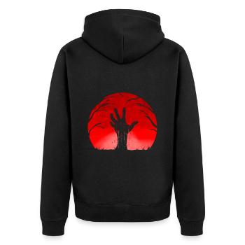 Zombie Hand Shadow Out Of Grave Red Moon Halloween - Unisex Premium Organic Zip Hoodie - black - Back - Nico (187cm)