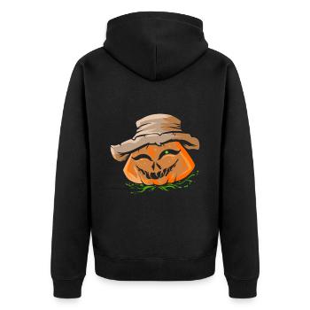 Pumpkin Lantern With Farmers Hat Jack O Lantern - Unisex Premium Organic Zip Hoodie - black - Back - Nico (187cm)