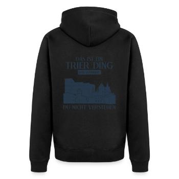 Trier Witz Trierer - Unisex Premium Bio Zip Hoodie - Schwarz - Hinten - Nico (187cm)
