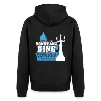 Konstanz Bodensee Spruch Konstanzer - Unisex Premium Bio Zip Hoodie - Schwarz - Hinten - Nico (187cm)