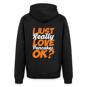 Pfannkuchen Liebhaber Geschenk Pfannkuchen Spruch - Unisex Premium Bio Zip Hoodie - Schwarz - Hinten - Nico (187cm)