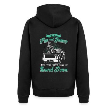 Pass Me Slowed Down - Unisex Premium Organic Zip Hoodie - black - Back - Nico (187cm)