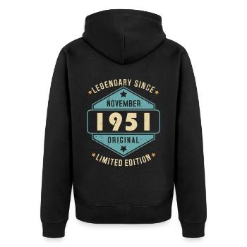 Novembre 1951 Vintage Retro Anniversaire - Veste à capuche bio Premium Unisexe - noir - Dos - Nico (187cm)