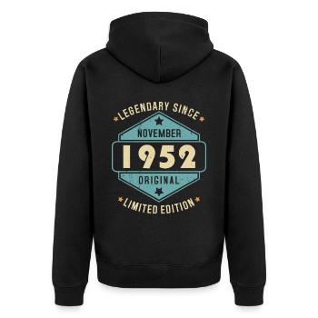 Novembre 1952 Vintage Retro Anniversaire - Veste à capuche bio Premium Unisexe - noir - Dos - Nico (187cm)