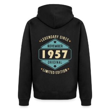 November 1957 Vintage Retro Birthday - Unisex Premium Organic Zip Hoodie - black - Back - Nico (187cm)