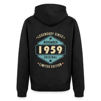 Novembre 1959 Vintage Retro Anniversaire - Veste à capuche bio Premium Unisexe - noir - Dos - Nico (187cm)
