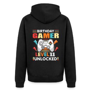 Birthday Gamer Level 11 Unlocked - Unisex Premium Organic Zip Hoodie - black - Back - Nico (187cm)
