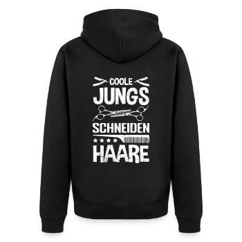 Coole Jungs schneiden Haare - Friseur Barber - Unisex Premium Bio Zip Hoodie - Schwarz - Hinten - Nico (187cm)