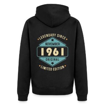 Novembre 1961 Vintage Retro Anniversaire - Veste à capuche bio Premium Unisexe - noir - Dos - Nico (187cm)