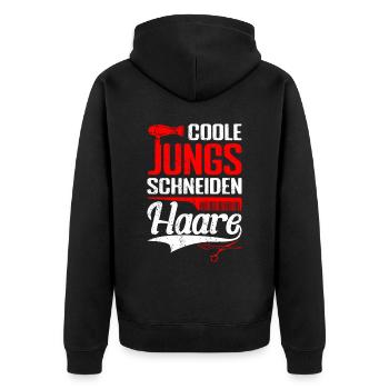 Coole Jungs schneiden Haare - Friseur Barber Gesch - Unisex Premium Bio Zip Hoodie - Schwarz - Hinten - Nico (187cm)