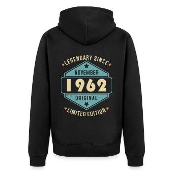 Novembre 1962 Vintage Retro Anniversaire - Veste à capuche bio Premium Unisexe - noir - Dos - Nico (187cm)