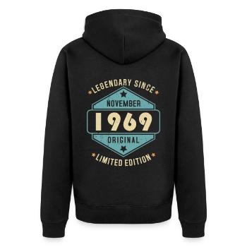Novembre 1969 Vintage Retro Anniversaire - Veste à capuche bio Premium Unisexe - noir - Dos - Nico (187cm)