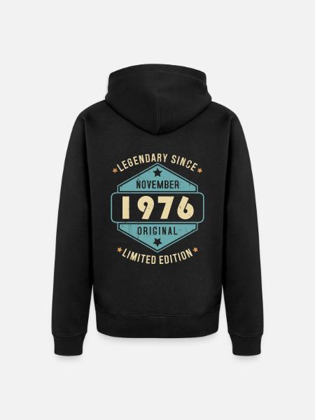 November 1976 Vintage Jahrgang Retro Geburtstag - Unisex Premium Bio Zip Hoodie - Schwarz