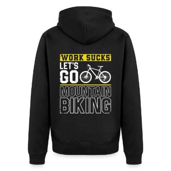 Enduro MTB Mountain Bike Riding - Unisex Premium Bio Zip Hoodie - Schwarz - Hinten - Nico (187cm)